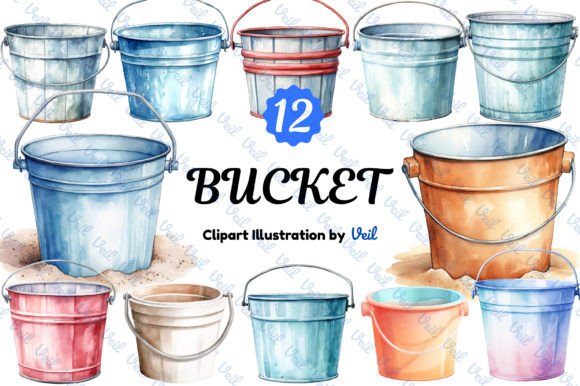 Bucket Clipart Watercolor Bundle