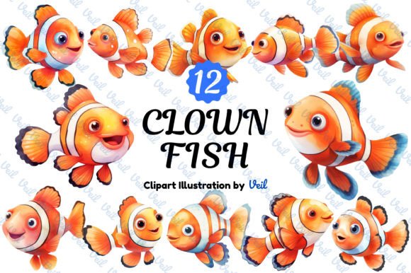 Clown Fish Clipart Watercolor Bundle for Creative Projects