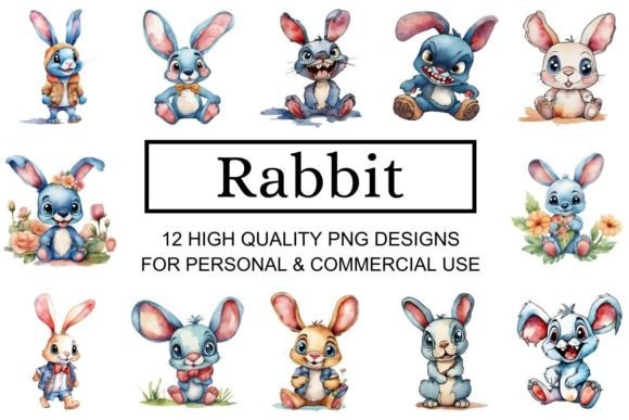 Cute Watercolor Rabbit Clipart Set