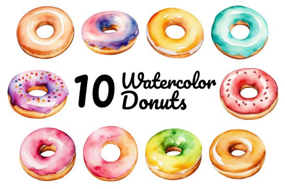 Donuts Watercolor Clipart Illustration for Creative Projects