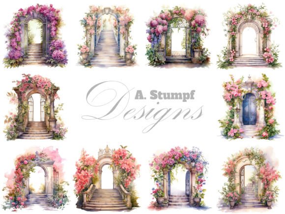 Floral Entrance Watercolor Clipart Set: Design Charm