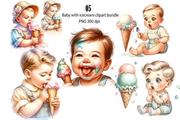 Ice Cream Watercolor Clipart Bundle
