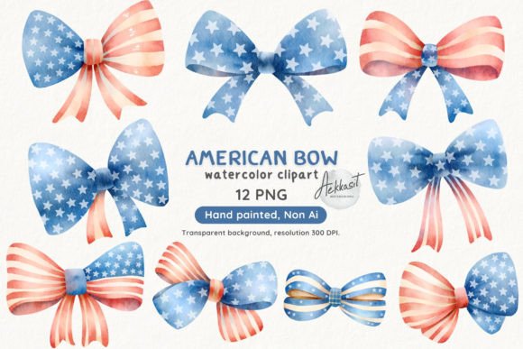 Patriotic Bow Watercolor: Design Assets with Character
