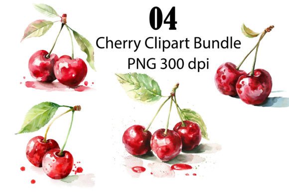 Red Cherry Watercolor Clipart