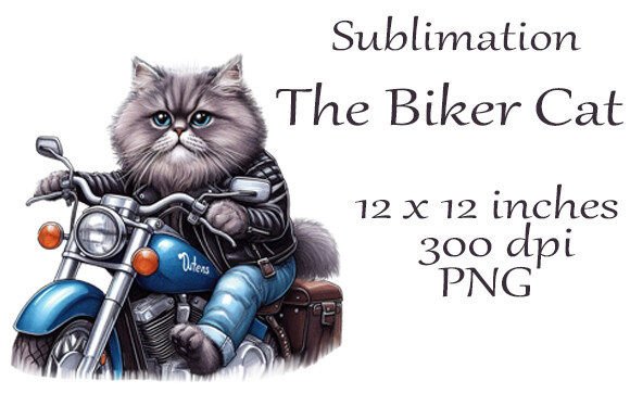 Sublimation Watercolor Biker Cat PNG: Design with Grit and Grace