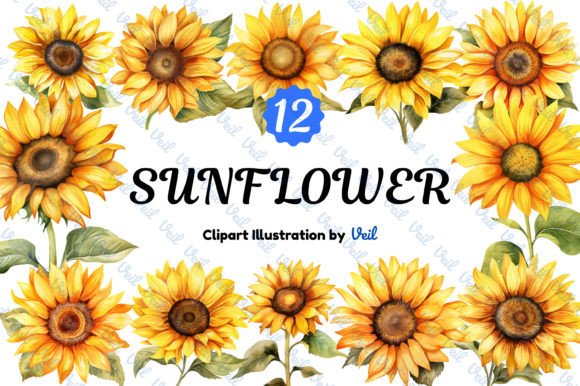 Sunflower Clipart Watercolor Bundle for Creative Projects