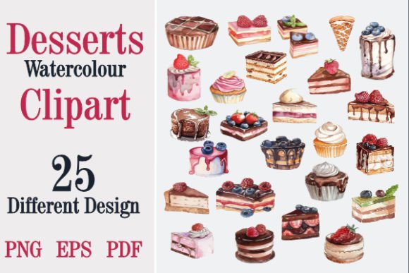 Sweet Desserts Watercolor Clipart Set for Creatives