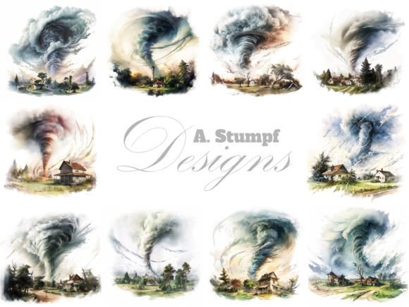Tornado Scenery Watercolor Clipart Set