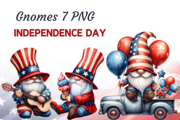Watercolor 4th of July Gnomes Clipart