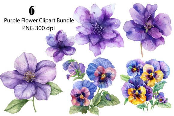 Watercolor Abstract Flowers Clipart