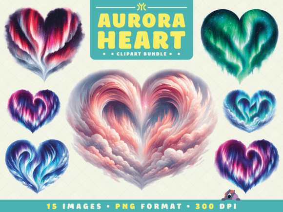 Watercolor Aurora Heart Clipart