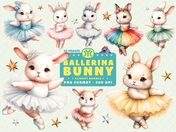 Watercolor Ballerina Bunny Clipart
