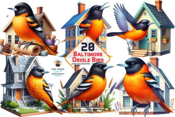 Watercolor Baltimore Oriole Bird Clipart for Branding and Design