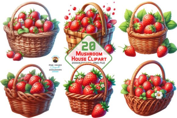 Watercolor Basket with Strawberries PNG for Creatives