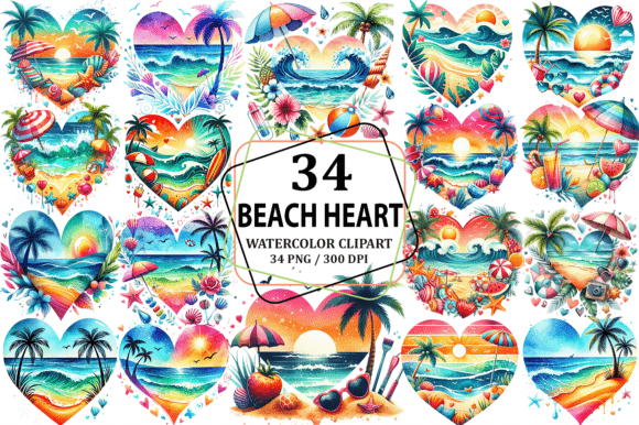 Watercolor Beach Heart Clipart for Warm Branding