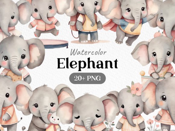 Watercolor Bundle Elephant Clipart: Creative Design Asset