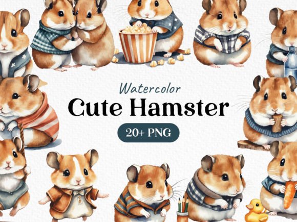 Watercolor Bundle Hamster Clipart PNG for Creative Projects