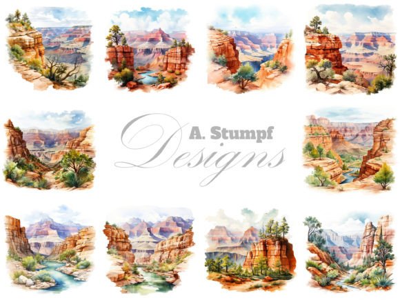 Watercolor Canyon Landscape Clipart Set for Design Projects