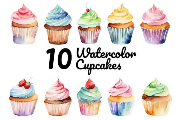 Watercolor Cupcakes Clipart Illustration