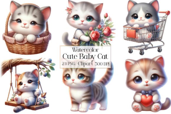 Watercolor Cute Baby Cat Clipart for Brand and Design