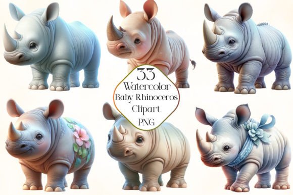 Watercolor Cute Baby Rhinoceros Clipart: Design Guide