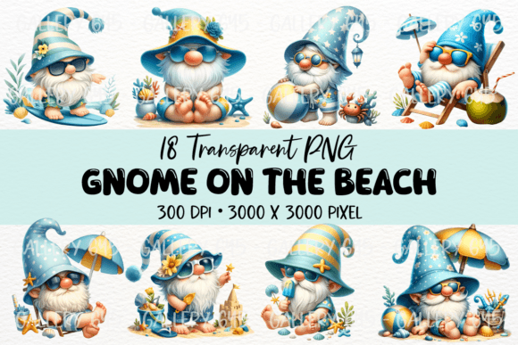 Watercolor Cute Gnome Summer Beach PNG