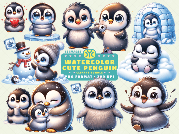 Watercolor Cute Penguin Clipart for Creative Projects