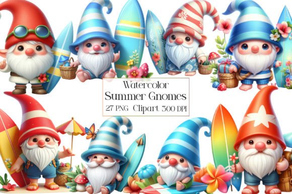 Watercolor Cute Summer Gnomes Clipart for Playful Branding