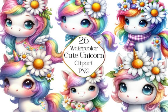 Watercolor Cute Unicorn PNG Clipart