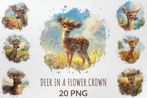 Watercolor Deer in a Flower Crown Bundle