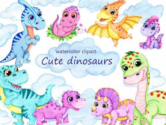 Watercolor Dinosaur Clipart for Modern Design Projects