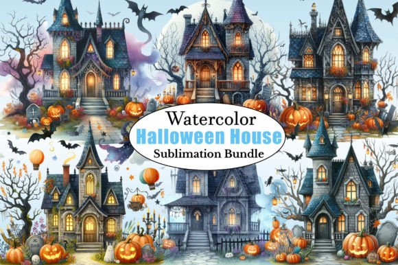 Watercolor Fantasy Halloween House PNG