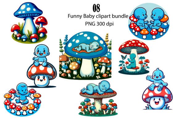 Watercolor Fantasy Mushrooms Clipart