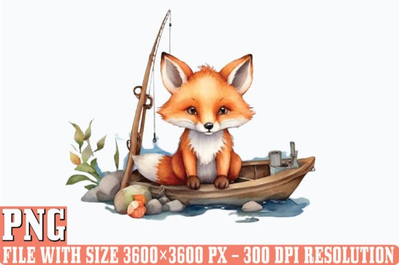 Watercolor Fishing Fox Clipart for Creative Projects