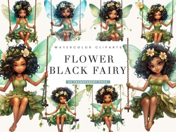 Watercolor Flower Black Fairy Clipart for Creatives