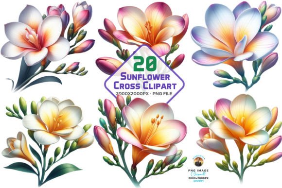 Watercolor Freesia Flower Clipart for Modern Design
