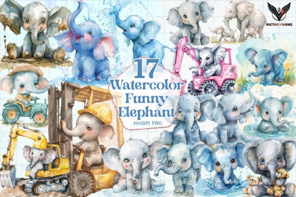 Watercolor Funny Elephant Clipart PNG