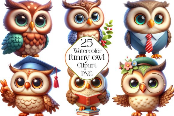 Watercolor Funny Owl Isolated Clipart