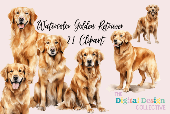 Watercolor Golden Retriever Clipart for Modern Design Projects