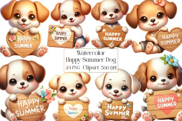 Watercolor Happy Summer Dog Clipart for Creative Projects