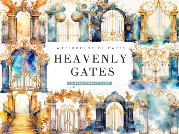 Watercolor Heavenly Gates Clipart Bundle