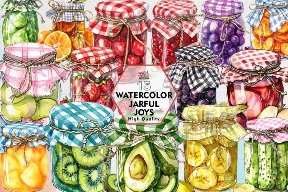 Watercolor Jarful Joys Clipart PNG