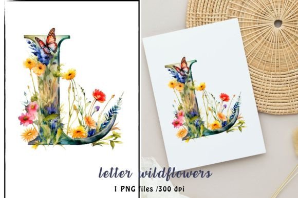 Watercolor Letter L from Wildflowers