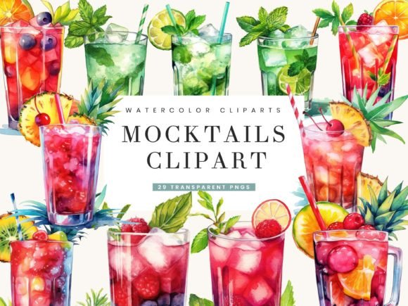 Watercolor Mocktails Clipart Bundle: Design Assets with a Fresh, Lush Vibe