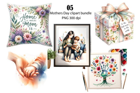 Watercolor Mother's Day Clipart Bundle