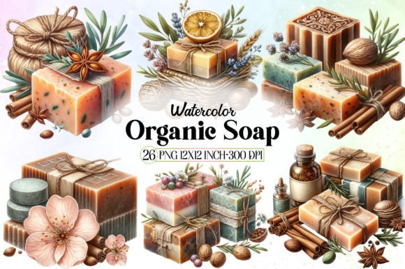 Watercolor Organic Soap Clipart for Branding and Design