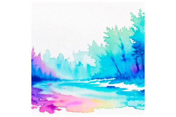 Watercolor Painting Forest Landscape