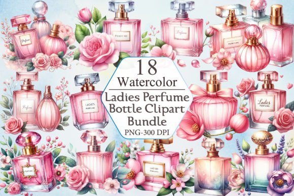 Watercolor Perfume Bottle Clipart for Elegant Branding