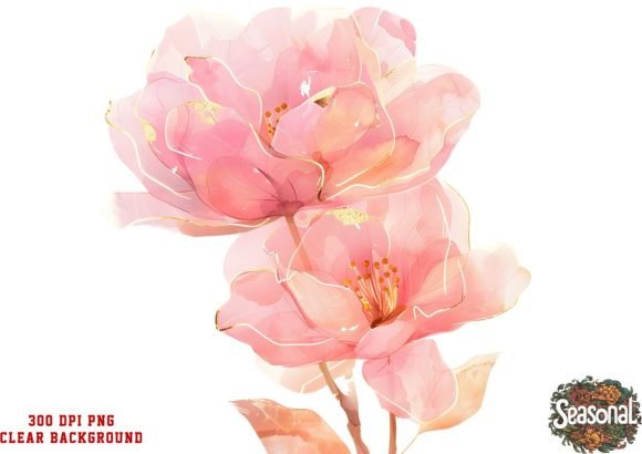 Watercolor Pink Camellia Flower Bouquet in Modern Design