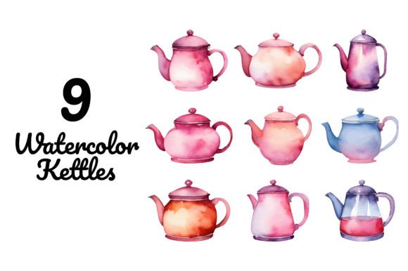Watercolor Pink Kettle Tea Pot Clipart for Design Charm